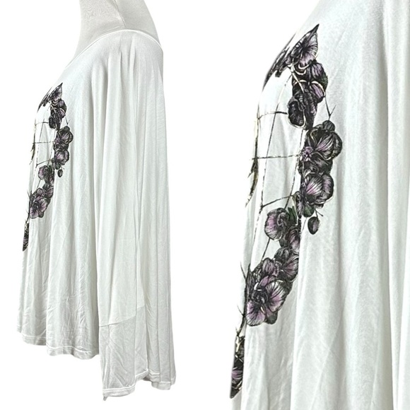 Lauren Moshi Orchid Heart Dolman Sleeve Tee in White Size XS / Small NEW NWT - Picture 7 of 13